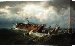 Shipwreck Canvas Paintings - Shipwreck off Nantucket by William Bradford