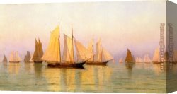 Evening on a Parisian Boulevard Canvas Paintings - Sloops and Schooners at Evening Calm by William Bradford