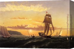A Bay Hunter with Two Spaniels Canvas Paintings - Sunrise on the Bay of Fundy by William Bradford