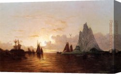La Belle Endormie Canvas Paintings - Sunset at the Strait of Belle Isle by William Bradford