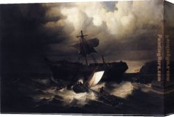 Ships Canvas Paintings - The Wreck of an Emigrant Ship on the Coast of New England by William Bradford