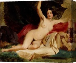 Etty Canvas Paintings - Female Nude in a Landscape by William Etty
