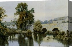 Stone Canvas Paintings - A Stone Bridge Leading into a Village by William Fraser Garden
