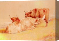 Cattle And Sheep Resting Canvas Paintings - Cattle Resting (1 of 2) by William Huggins