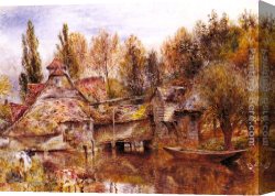 Huggins Canvas Paintings - Mill on the Thames, Mapledurham by William Huggins