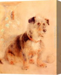 Huggins Canvas Paintings - Terrier Seated Before A Canton Famille Rose Vase by William Huggins