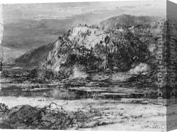 Rocky Canvas Paintings - Landscape with Rocky Hills and Stream by William Louis Sonntag