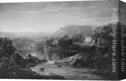 A Wooded Landscape with a Figure Crossing a Bridge Over a Stream Canvas Paintings - Landscape with Waterfall and Figures by William Louis Sonntag