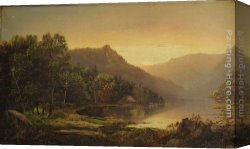 Sunrise Canvas Paintings - New England Mountain Lake at Sunrise by William Louis Sonntag