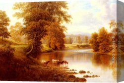 Abbey Canvas Paintings - Bolton Abbey, From The Wharfe, Yorkshire by William Mellor