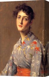 William Merritt Chase Canvas Paintings - Girl in a Japanese Kimono by William Merritt Chase