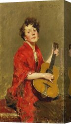 William Merritt Chase Canvas Paintings - Girl With Guitar by William Merritt Chase