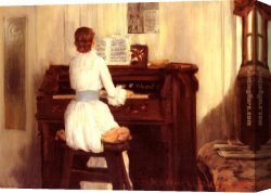 Piano Canvas Paintings - Mrs. Meigs at the Piano Organ by William Merritt Chase