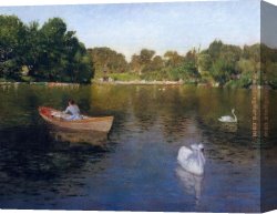 Central Canvas Paintings - On the Lake Central Park by William Merritt Chase