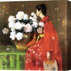 William Merritt Chase Canvas Paintings - Peonies by William Merritt Chase