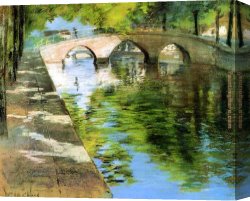 Autumn Scene Canvas Paintings - Reflections aka Canal Scene by William Merritt Chase