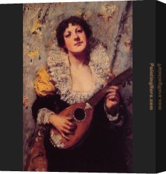 William Merritt Chase Canvas Paintings - The Mandolin Player by William Merritt Chase