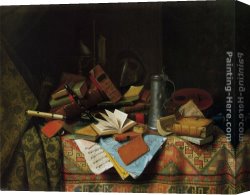 Table Canvas Paintings - A Study Table by William Michael Harnett