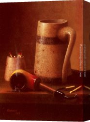 Fantomas Pipe And Newspaper Canvas Paintings - Still Life, Pipe And Mug by William Michael Harnett