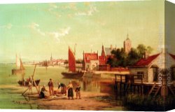 Amsterdam Canvas Paintings - On The River Amstel, Amsterdam, Holland by William Raymond Dommersen