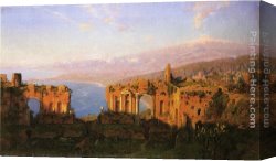 The Theatre Des Varietes Canvas Paintings - Ruins of the Roman Theatre at Taormina, Sicily by William Stanley Haseltine