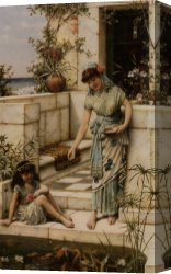 Feeding The Pigeons Canvas Paintings - Feeding The Goldfish by William Stephen Coleman