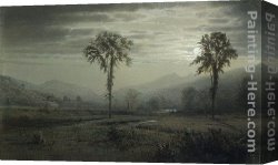 Trost Canvas Paintings - Moonlight on Mount Lafayette, New Hampshire by William Trost Richards