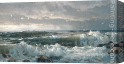 Trost Canvas Paintings - Surf on Rocks by William Trost Richards