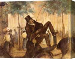 Waiting Canvas Paintings - A Coachdriver Waiting For Passengers by Willy Sluiter