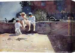 Boy Playing Flute Canvas Paintings - Boys and Kitten by Winslow Homer