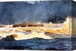 Fishing Canvas Paintings - Fishing the Rapids Saguenay by Winslow Homer