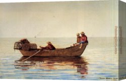Boy Playing Flute Canvas Paintings - Three Boys in a Dory with Lobster Pots by Winslow Homer