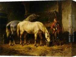 Feeding The Pigeons Canvas Paintings - Feeding the Horses by Wouter Verschuur