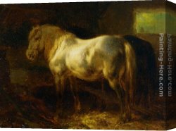 Feeding The Pigeons Canvas Paintings - Feeding the Horses in a Stable by Wouter Verschuur