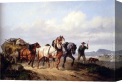 Bringing in The Hay Canvas Paintings - Horses Pulling A Hay Wagon In A Landscape by Wouter Verschuur