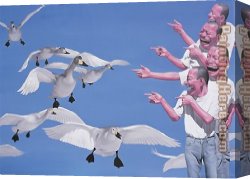 Leda And The Swan Canvas Paintings - Big Swans by Yue Minjun