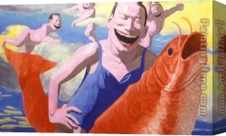 Around The Fish Canvas Paintings - Drive the Fish by Yue Minjun