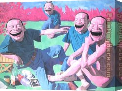 The Boating Party Lunch I Canvas Paintings - the Lunch on the Greens by Yue Minjun