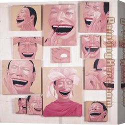 Absence Makes The Heart Grow Fonder Canvas Paintings - the Topic of Make up by Yue Minjun