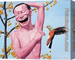 Yellow Canvas Paintings - Yellow Fruits by Yue Minjun