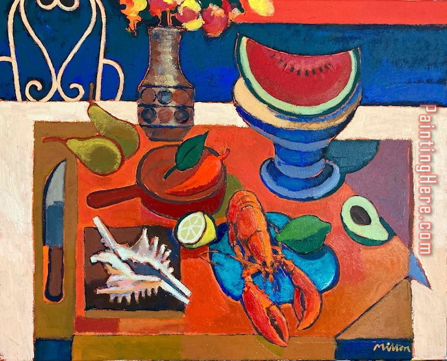 Kittens with Mussels And a Lobster Paintings - Lobster by 2011