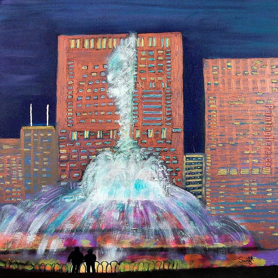 Chicago Buckingham Fountain at Night painting - 2017 new Chicago Buckingham Fountain at Night art painting