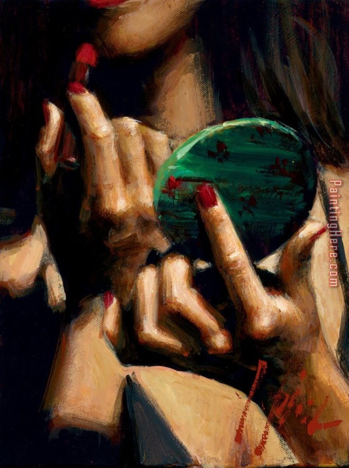Mirror Paintings - Study for Terressa with Mirror And Lipstick by Fabian Perez