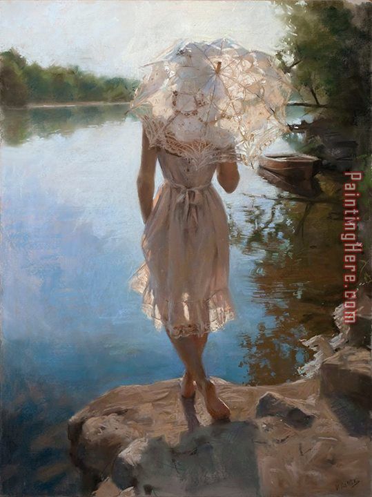 Beyond a Pond painting - Vicente Romero Redondo Beyond a Pond art painting